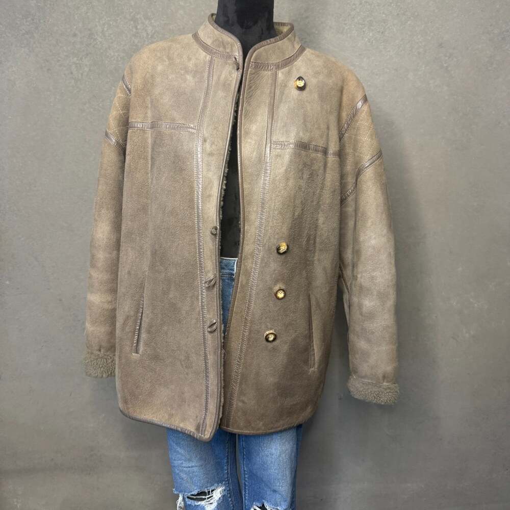 Wallace Sacks Furriers Vintage Sheepskin Shearling Coat England UK 16 EU 42